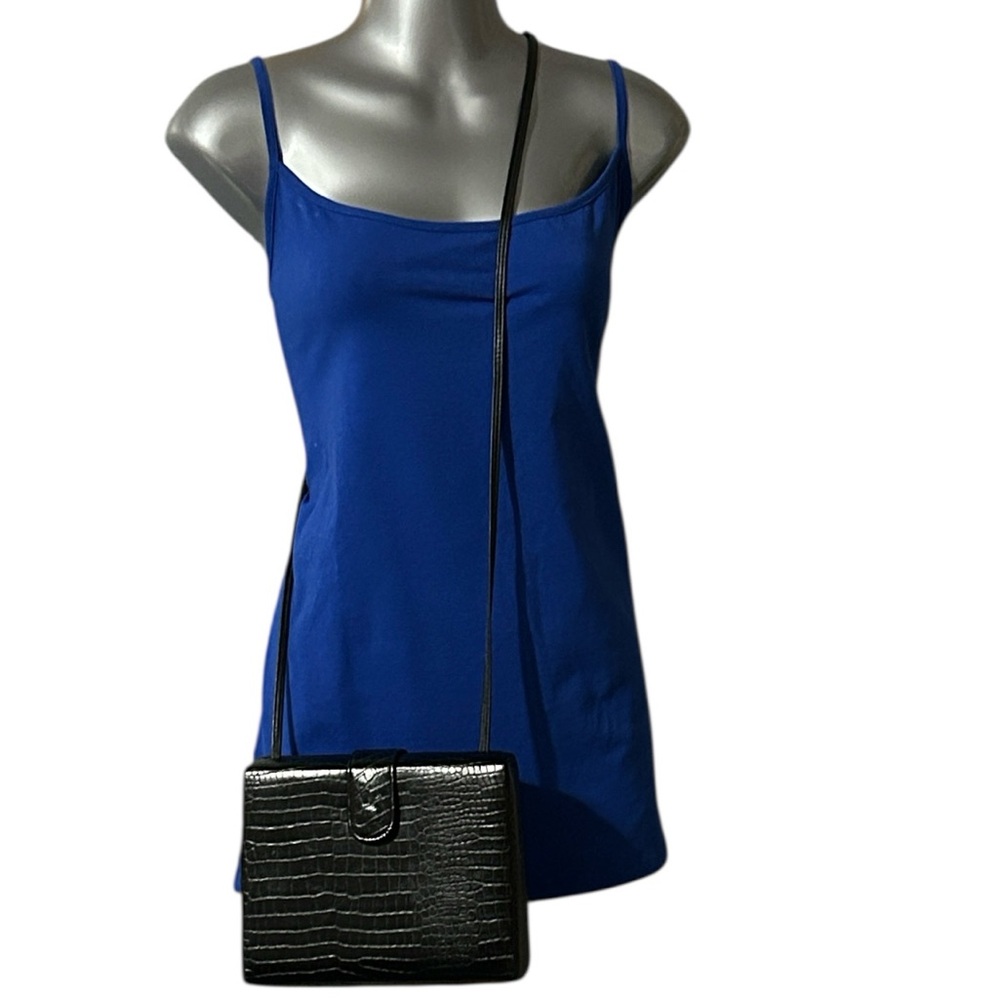 Aspects Vintage Black Croc Embossed Square Box Style Crossbody Bag Clutch